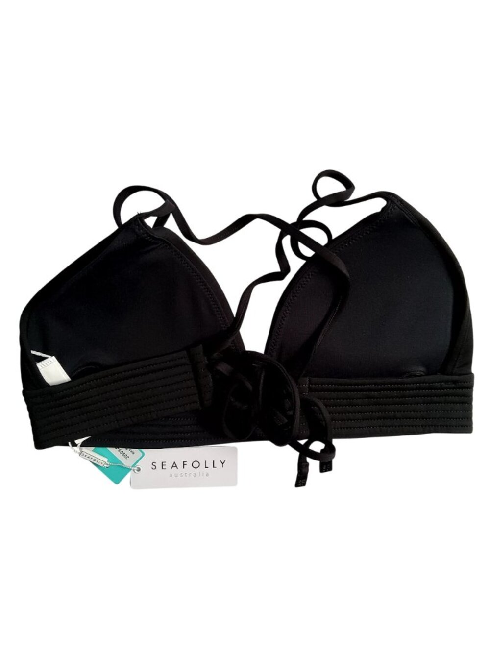 Seafolly Womens Black Triangle Bikini Top• Backb Tie Closure Size 14 With Tags - Picture 8 of 8